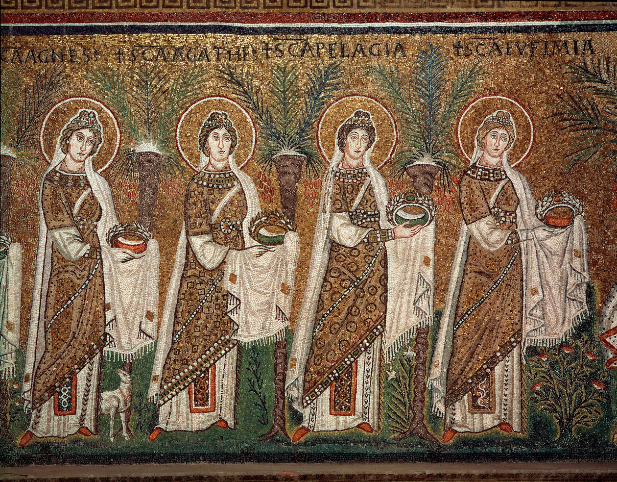 Processione delle vergini (dettaglio dei mosaici, VI secolo) da Byzantine School