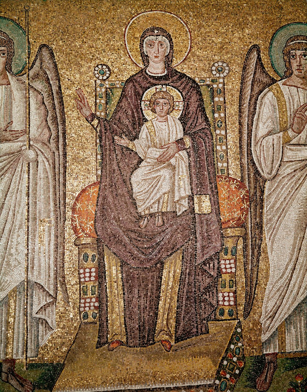 La vergine bizantina (dettaglio di mosaici, VI secolo) da Byzantine School