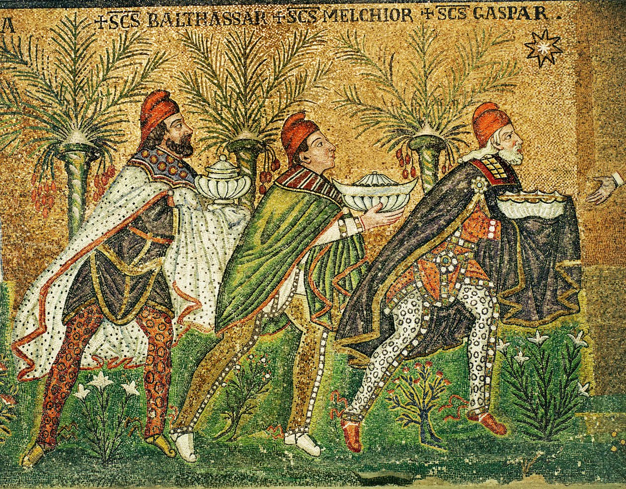 I tre Magi in cammino, VI secolo (mosaico) da Byzantine School