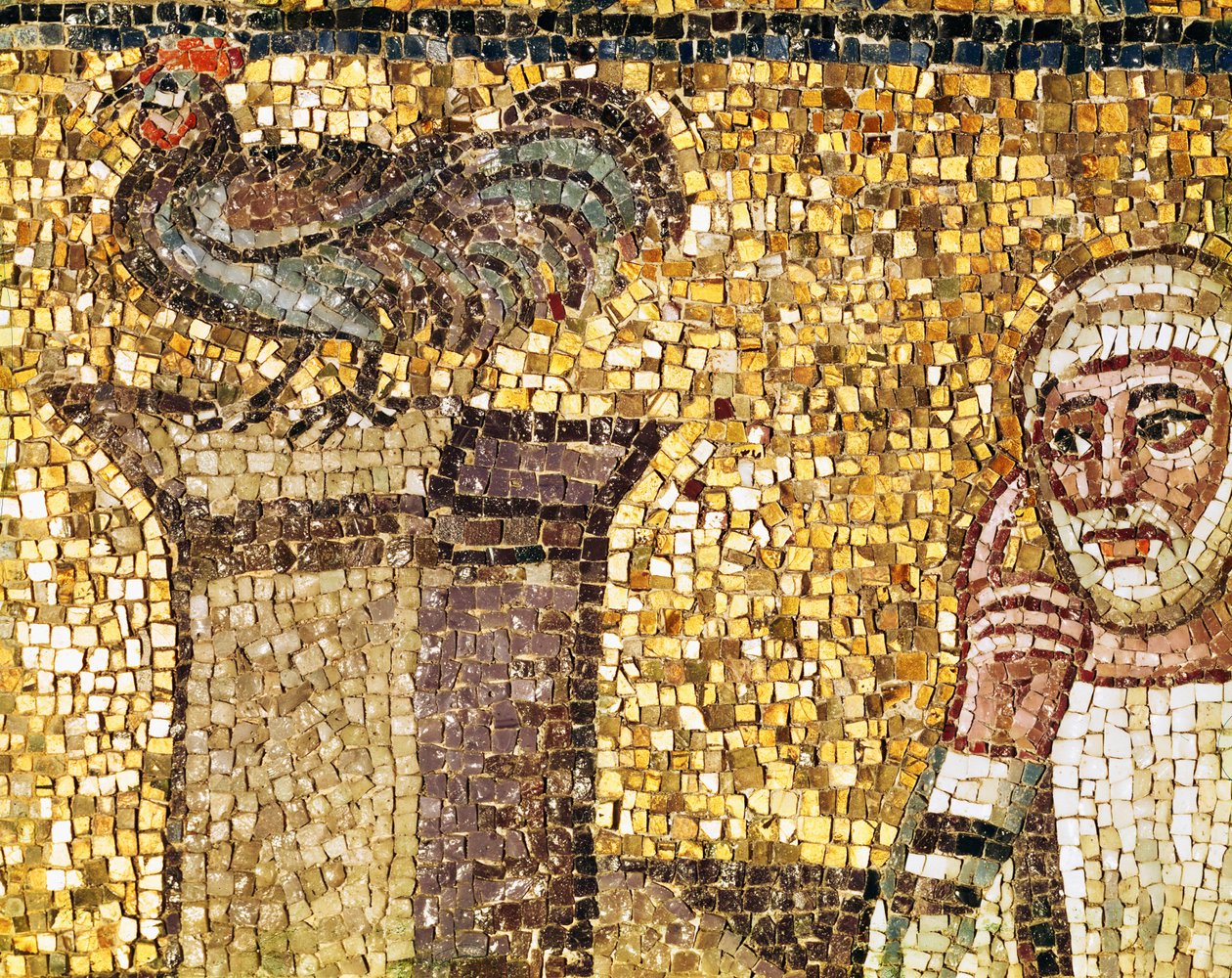 Il gallo e San Pietro che nega, particolare da "La negazione di San Pietro", VI secolo (mosaico) da Byzantine School