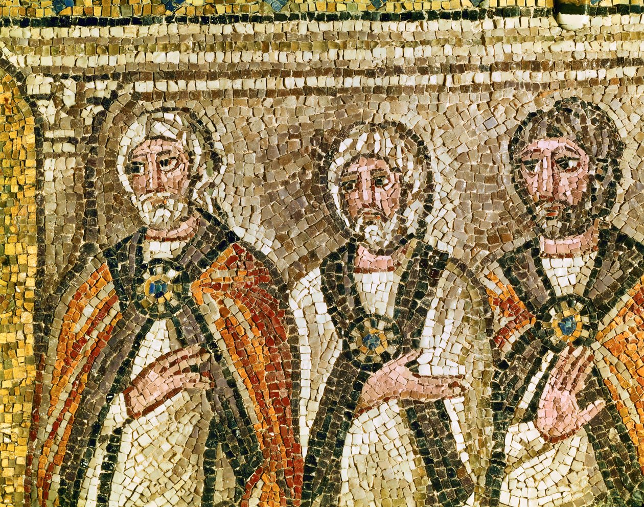 Tre membri del Sinedrio, particolare di "Gesù davanti a Caifa", VI secolo (mosaico) da Byzantine School