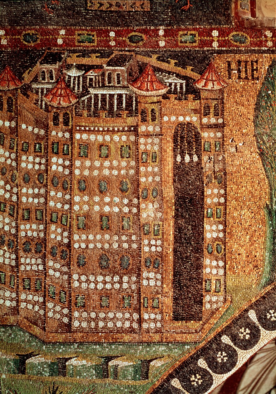 Veduta di Gerusalemme (dettaglio del mosaico, VI secolo) da Byzantine School