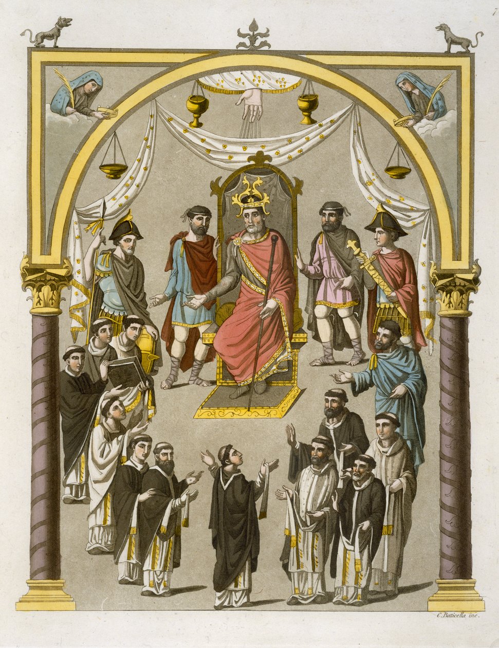 Carlo II il Calvo, da un manoscritto nella Biblioteca Colberg, tavola 7 da Le Costume Ancien et Moderne di Jules Ferrario, pubblicato c.1820-30 da C. Botticella