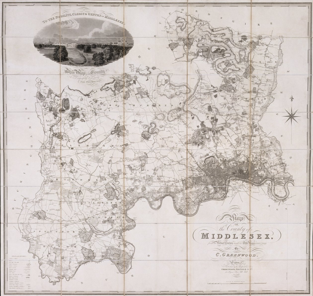 Mappa della Contea di Middlesex, pubblicata nel 1819 da C. Greenwood