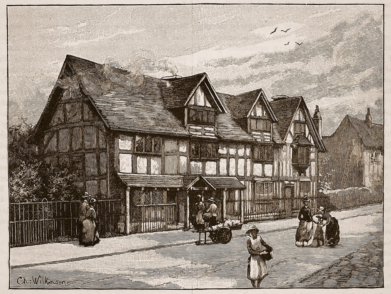 La casa a Stratford-on-Avon, dove nacque Shakespeare, illustrazione da 