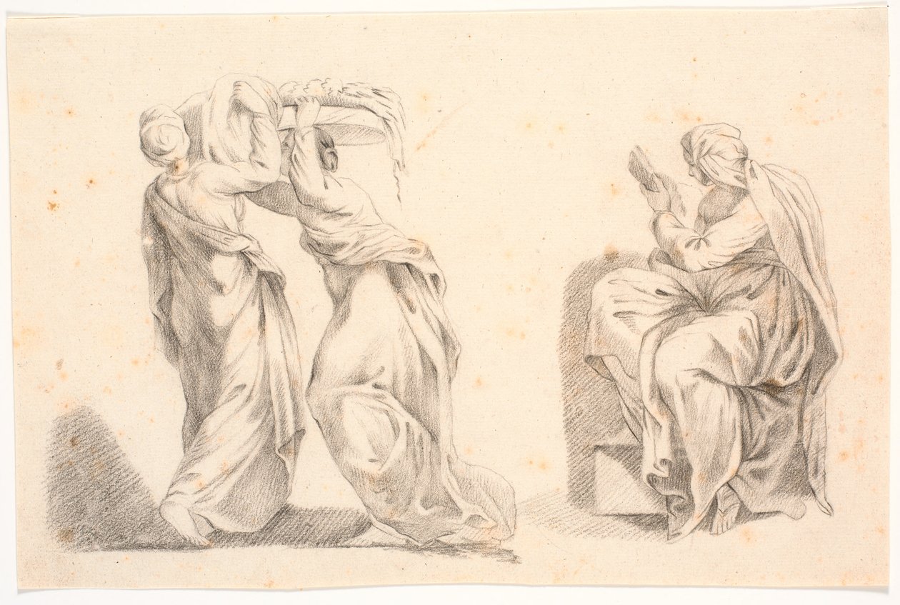 Due donne in abiti classici che portano un cesto e una sibilla dopo Michelangelo da C.A. Lorentzen