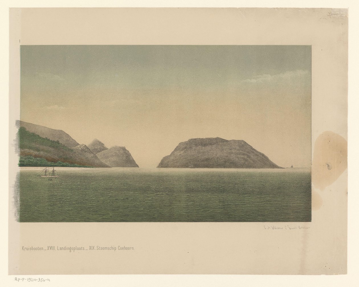 Vista sulla costa di Groot-Atjeh, con la flotta della Prima Spedizione di Atjeh da C.A. Whitten