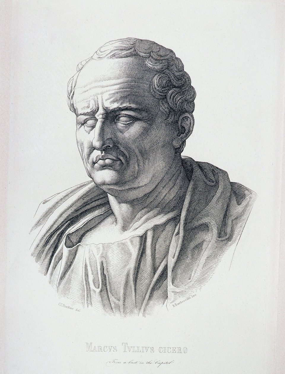 Ritratto di Marco Tullio Cicerone (106-43 a.C.) inciso da B. Bartoccini, 1849 da C.C Perkins