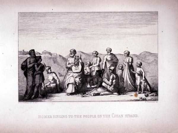 Omero che Canta al Popolo sulla Spiaggia di Chio, inciso da B.Barloccini, 1849 da C.C Perkins
