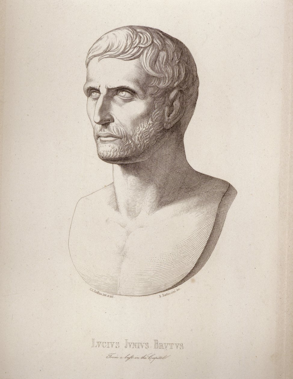 Ritratto di Lucius Junius Brutus, inciso da B.Barloccini, 1849 da C.C Perkins