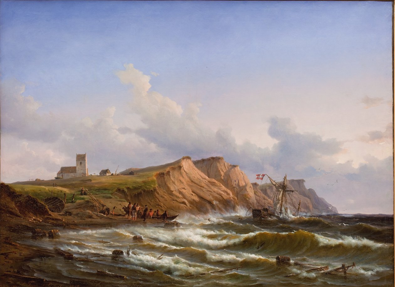 Naufragio dopo una tempesta sulla costa occidentale dello Jutland vicino alla chiesa di Ferring da C.F. Sørensen