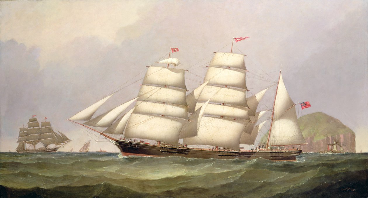 La barca "Undaunted" al largo di Ailsa Craig, con navi mercantili oltre da C.H. Fyfe