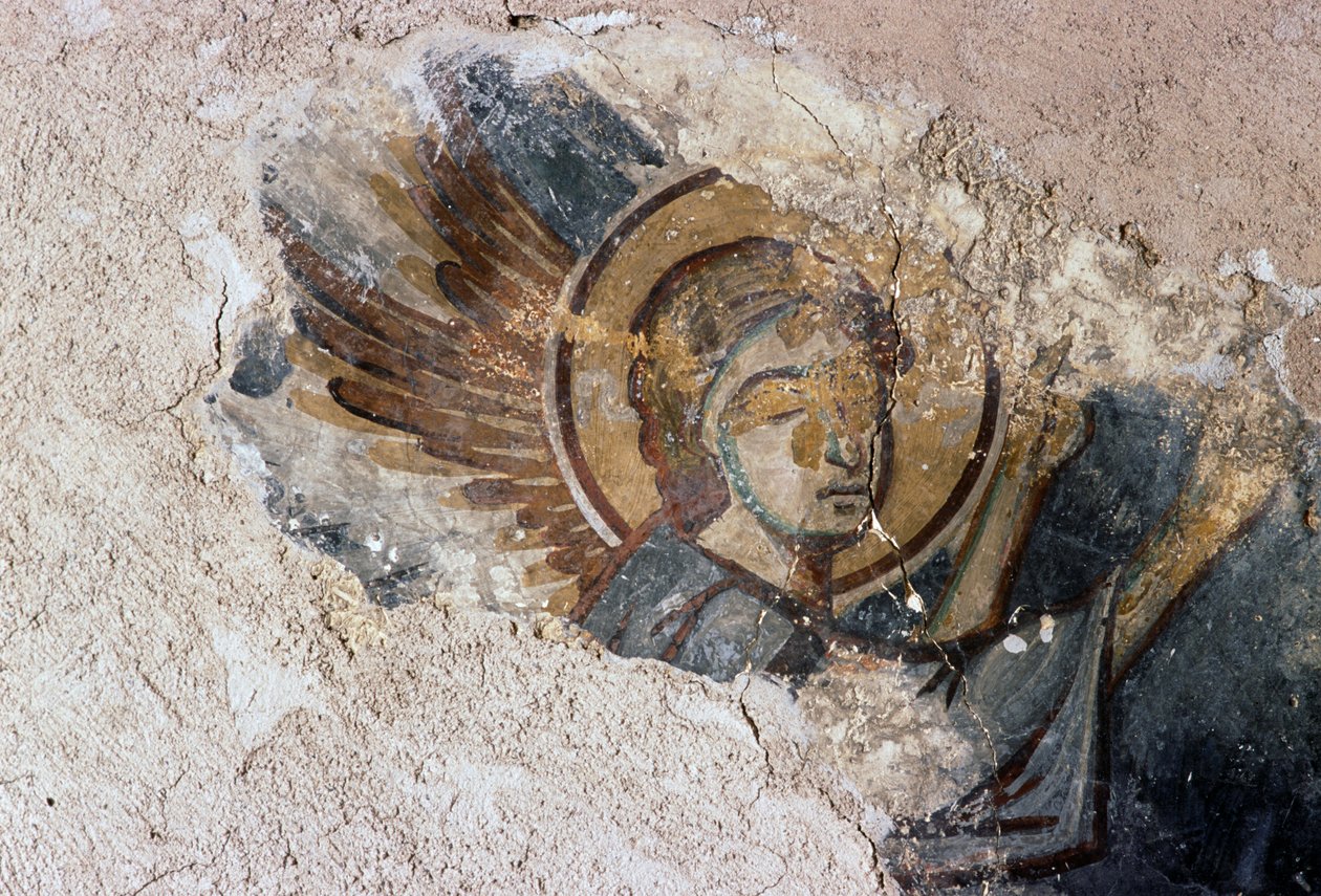 Angelo, affresco nella chiesa bizantina di Agios Georgios, Apodoulou, Creta, Grecia (foto) da J.B. and Brown J. Rowbotham