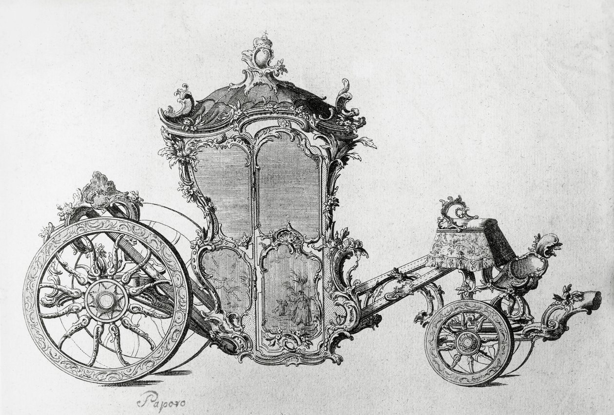 Progetto per carrozza rococò, incisione da J.B. and Brown J. Rowbotham