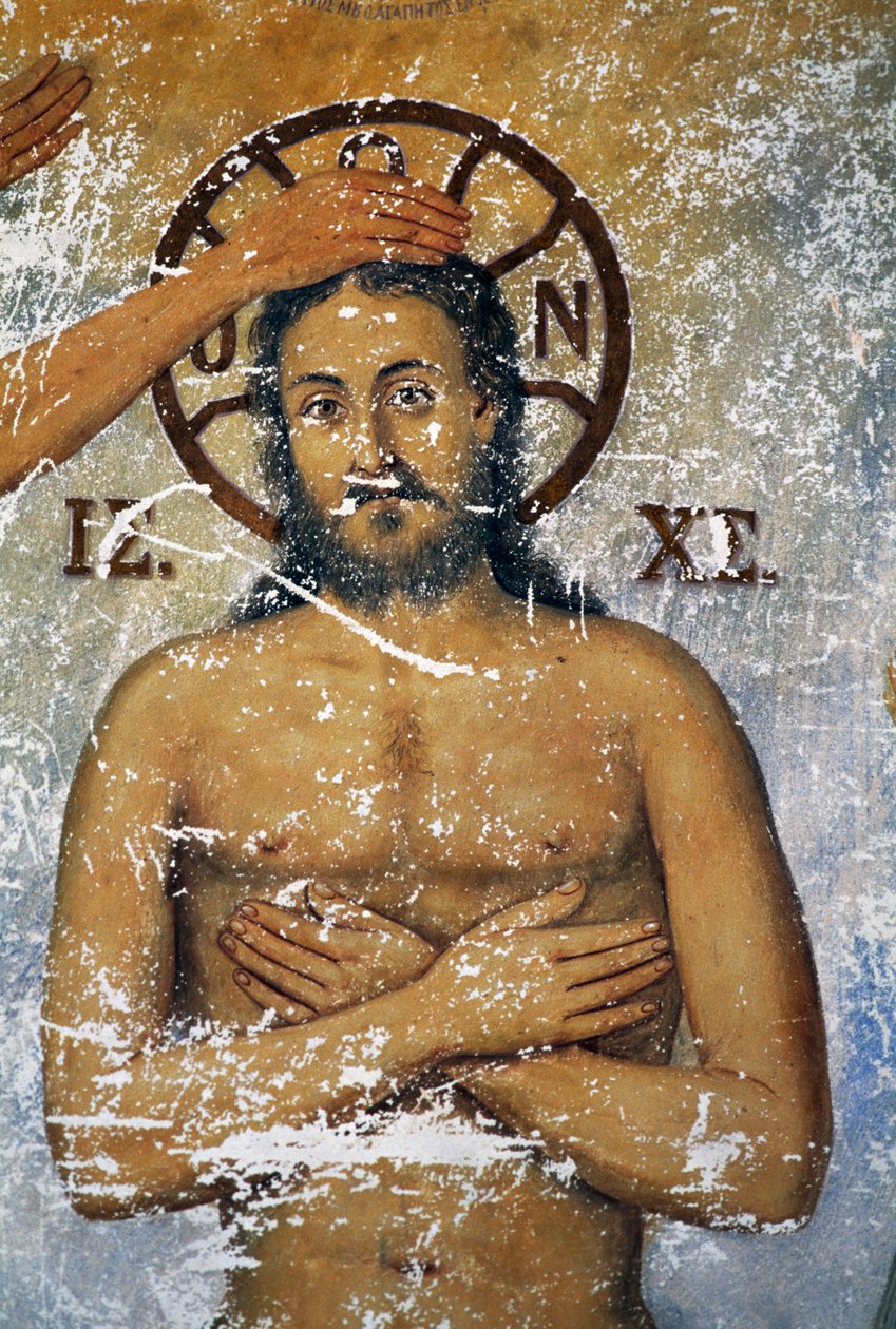 Gesù battezzato da San Giovanni, affresco nella chiesa del monastero di San Giovanni Teologo (Lista del Patrimonio Mondiale dell