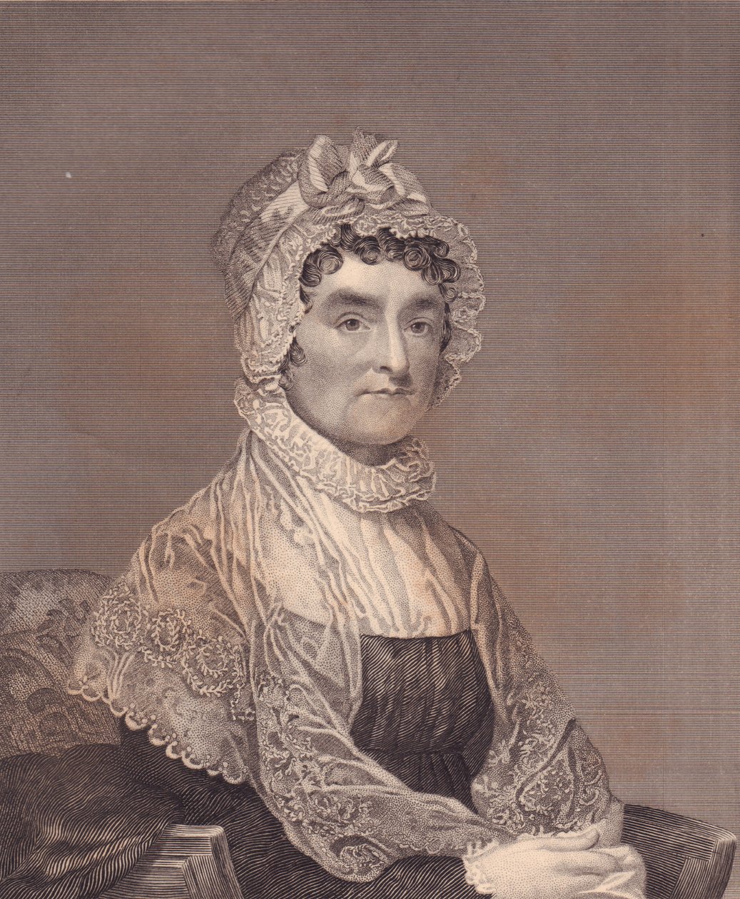 Ritratto di Abigail Adams (1744-1818), moglie del presidente degli Stati Uniti John Adams, incisione di G Stuart e F E Jones da J.B. and Brown J. Rowbotham
