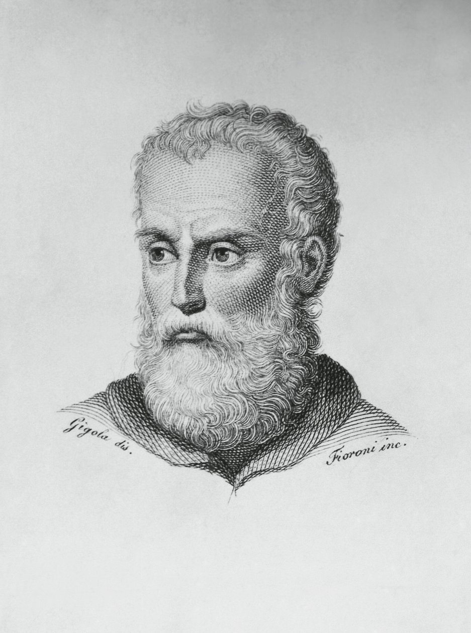 Ritratto di Annibale Caro (1507-1566), scrittore e poeta italiano, incisione di Ado Fioroni (attivo 1812-1833) da un disegno di Giovanni Battista Gigola (1767-1841) da J.B. and Brown J. Rowbotham