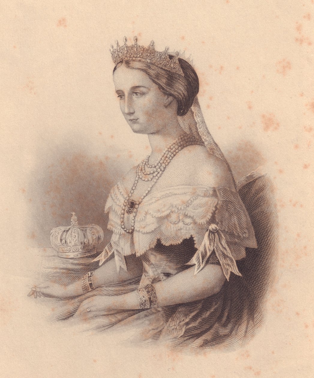 Ritratto di Eugenia de Montijo de Guzman (1826-1920), Imperatrice dei Francesi, moglie di Napoleone III Bonaparte, incisione di W Wellstood, da ladies