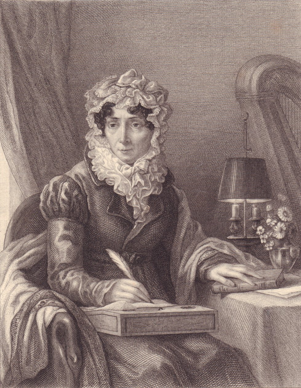 Ritratto della scrittrice francese Stephanie-Felicite Ducrest de Saint Aubin, Madame de Genlis (1746-1830), incisione da J.B. and Brown J. Rowbotham