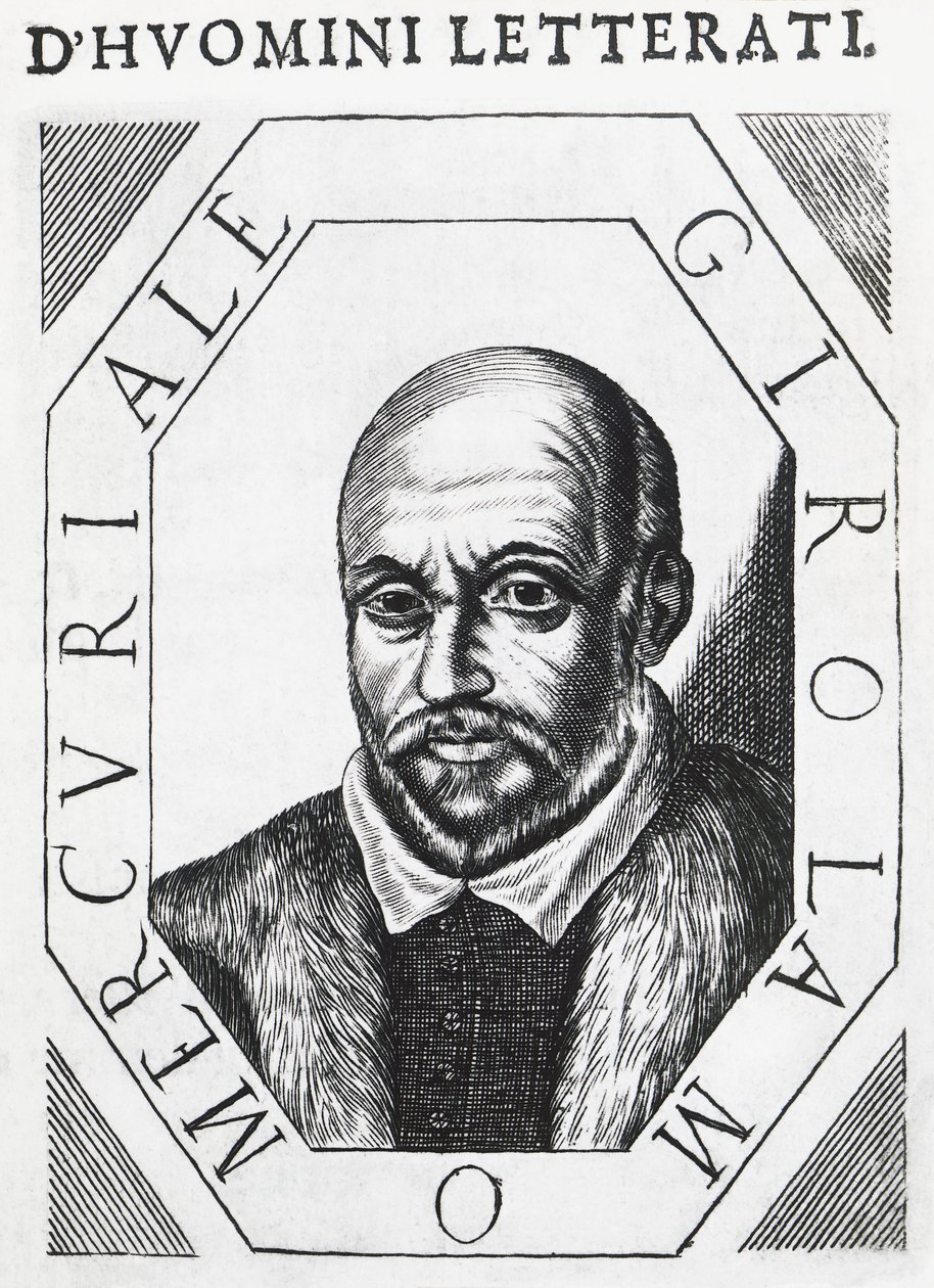 Ritratto di Girolamo Mercuriale (1530-1606), medico e filosofo italiano, disegno a inchiostro da J.B. and Brown J. Rowbotham