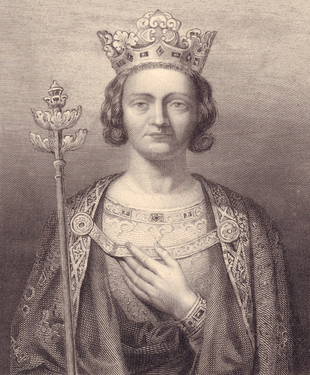 Ritratto di Re Filippo V di Francia, Alto (1293-1322), incisione, 9x7 cm, da Galerie Historique de Versailles, Histoire de France, Charles Gavard Editore, Parigi, circa 1840 da J.B. and Brown J. Rowbotham