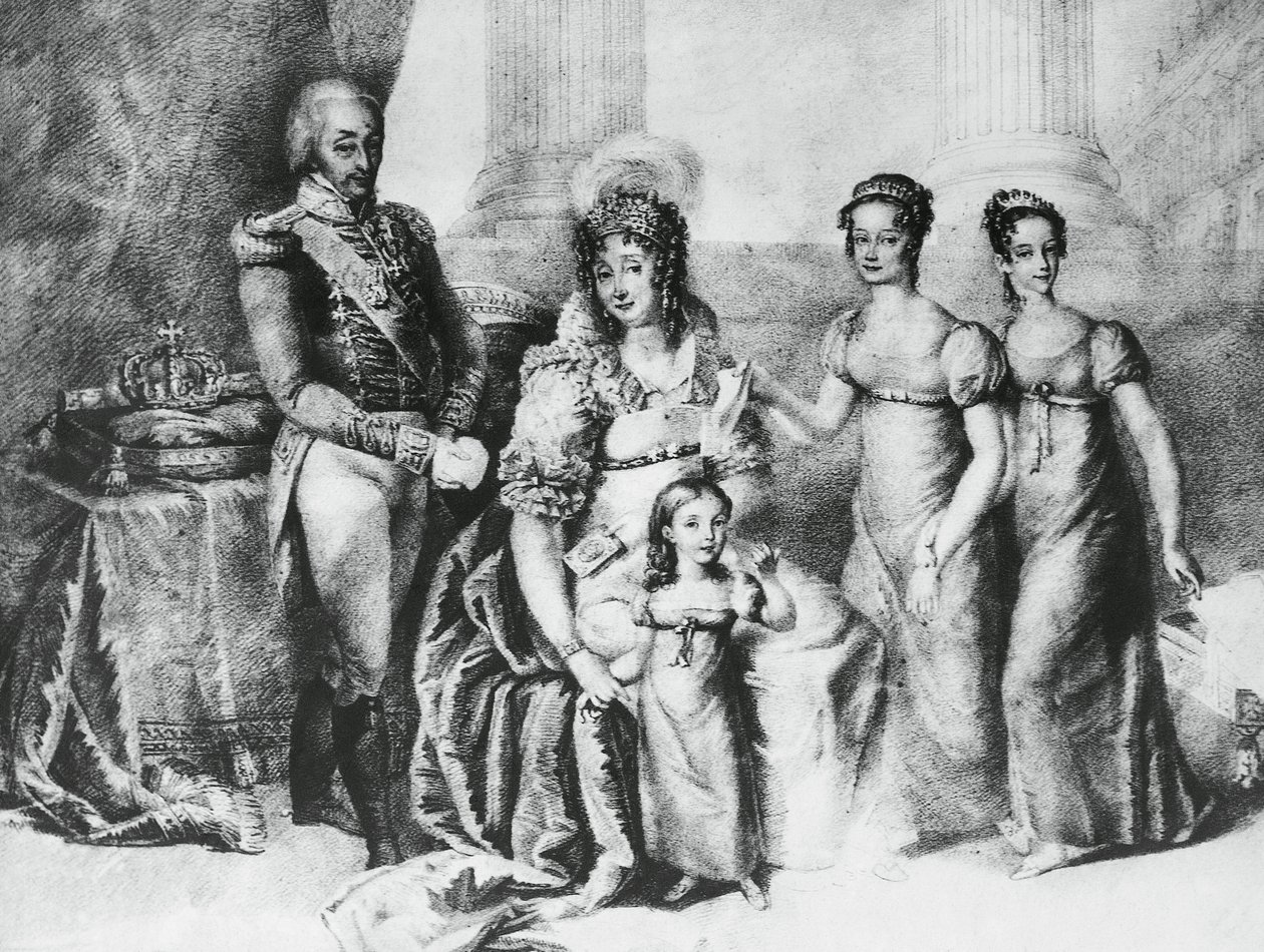 Ritratto di Vittorio Emanuele I, Re di Sardegna e Duca di Savoia, Piemonte e Aosta, con sua moglie Maria Teresa d
