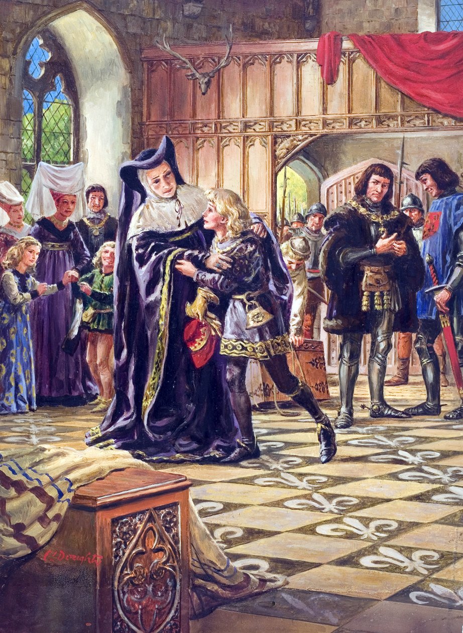 Edoardo V (1470-83) viene consegnato al Duca di Gloucester (1452-85) (gouache su carta) da C.L. Doughty
