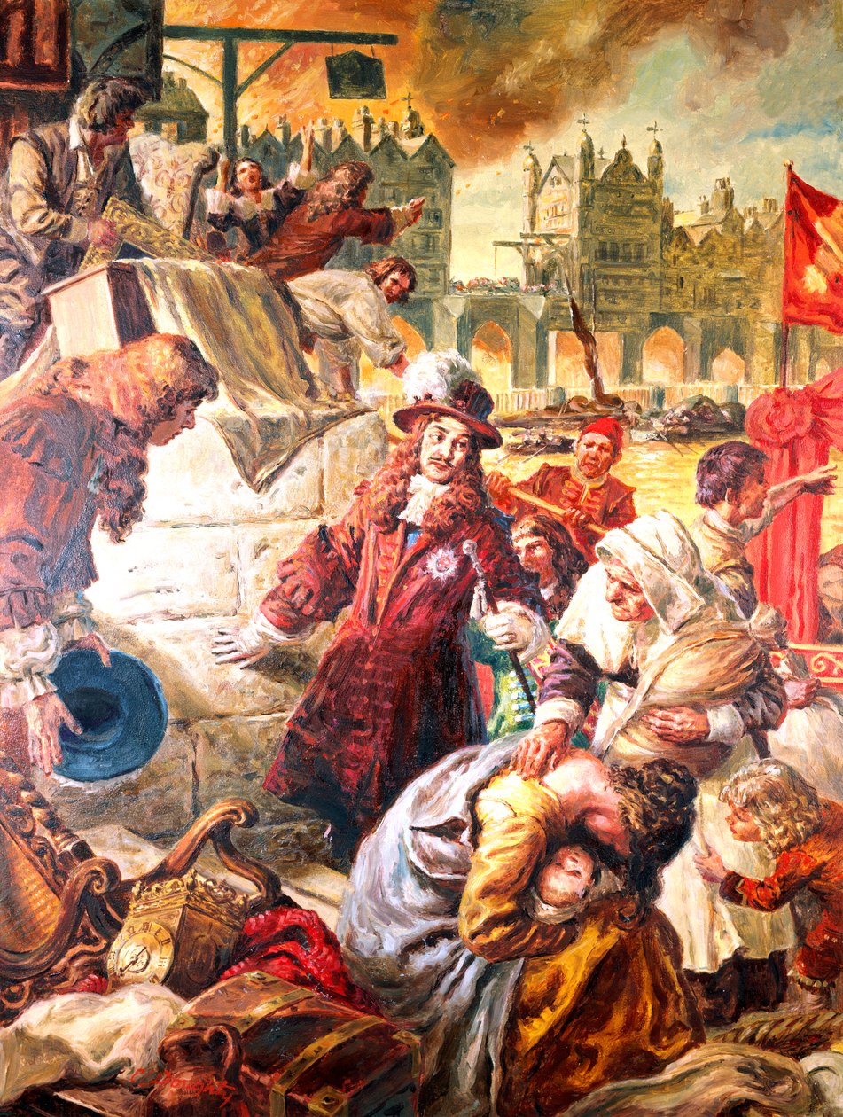 Re Carlo II (1630-1685) il Grande Incendio di Londra da C.L. Doughty