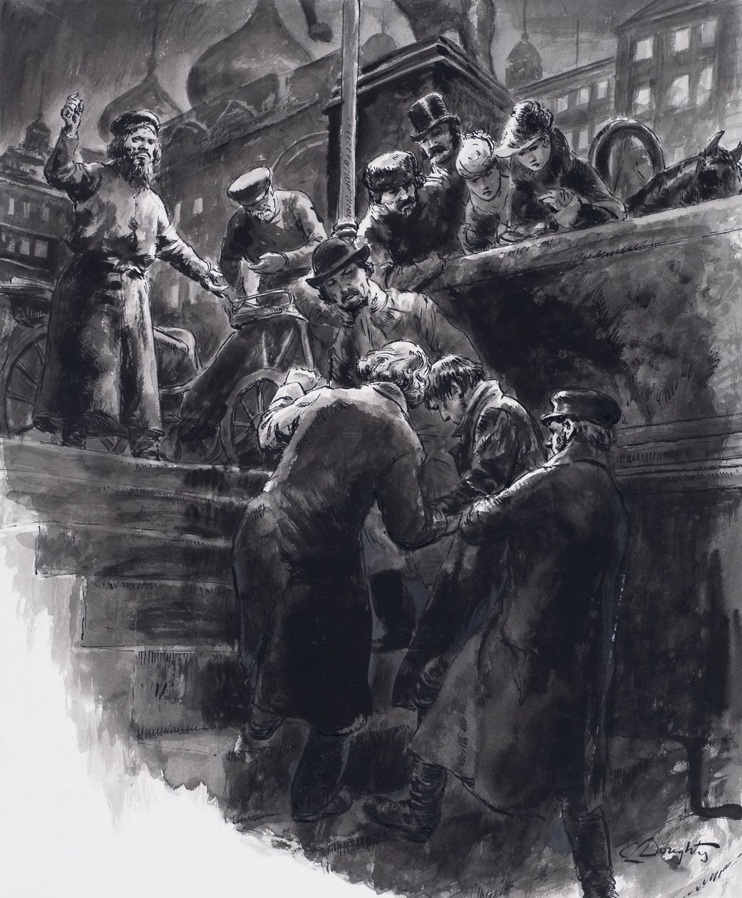 Il tentato suicidio di Tchaikovsky (gouache su carta) da C.L. Doughty