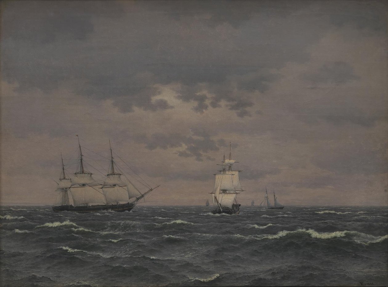 Una corvetta che riduce le vele in un vento crescente e altre navi da Christoffer Wilhelm Eckersberg