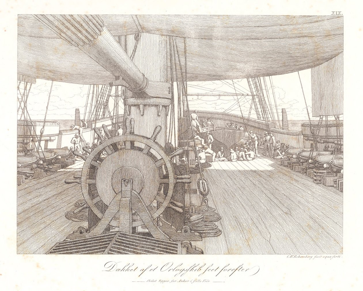 Coperta di una nave da guerra, vista in avanti da Christoffer Wilhelm Eckersberg