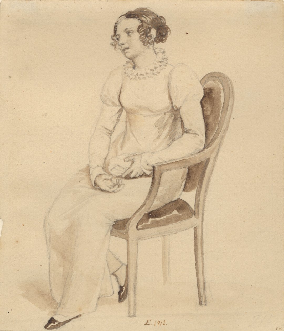 Una signora seduta in una poltrona, rivolta verso la finestra da Christoffer Wilhelm Eckersberg
