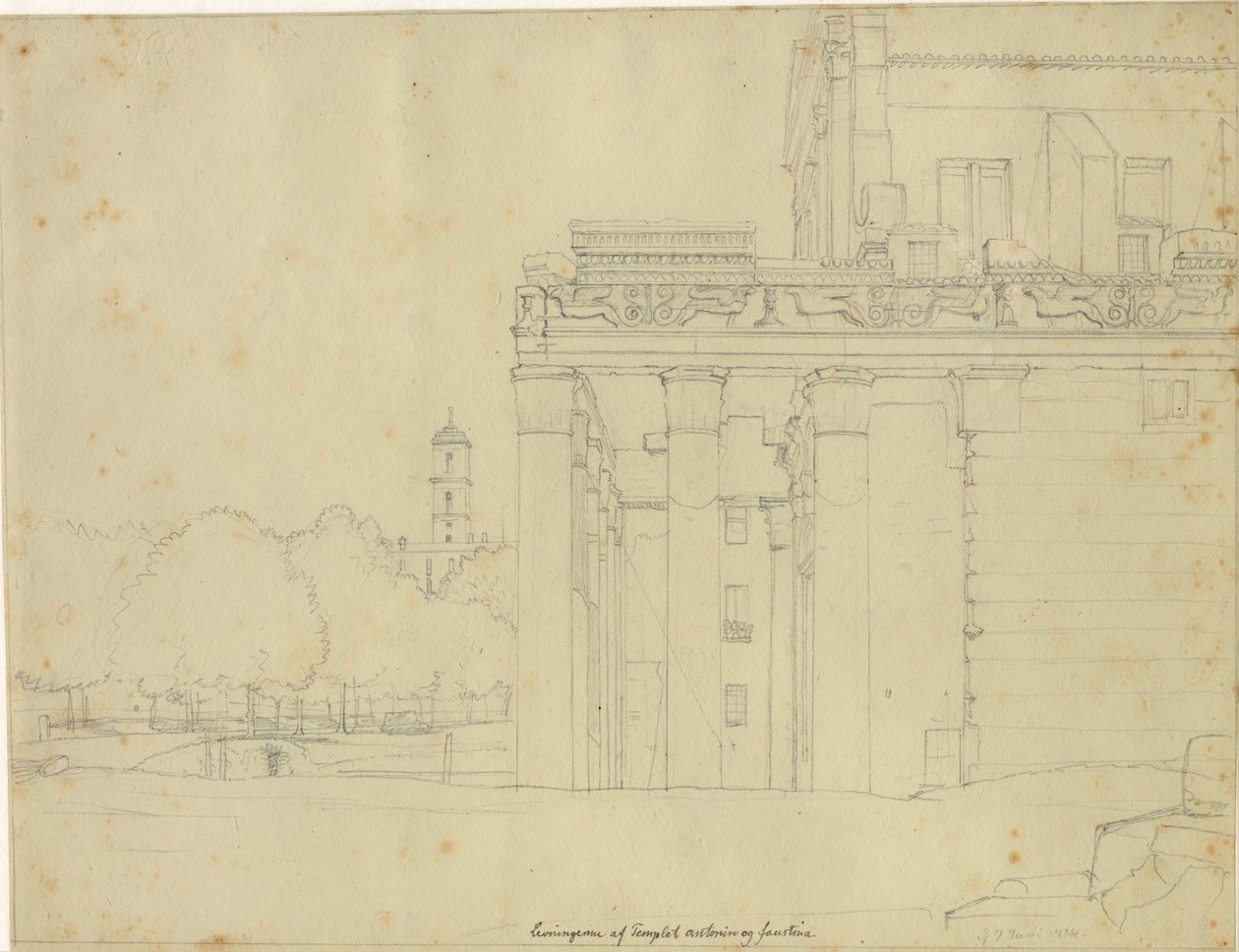 Una parte della Via Sacra, sul Foro Romano con il tempio di Antonio e Faustina e vista verso il Campidoglio, Roma da Christoffer Wilhelm Eckersberg