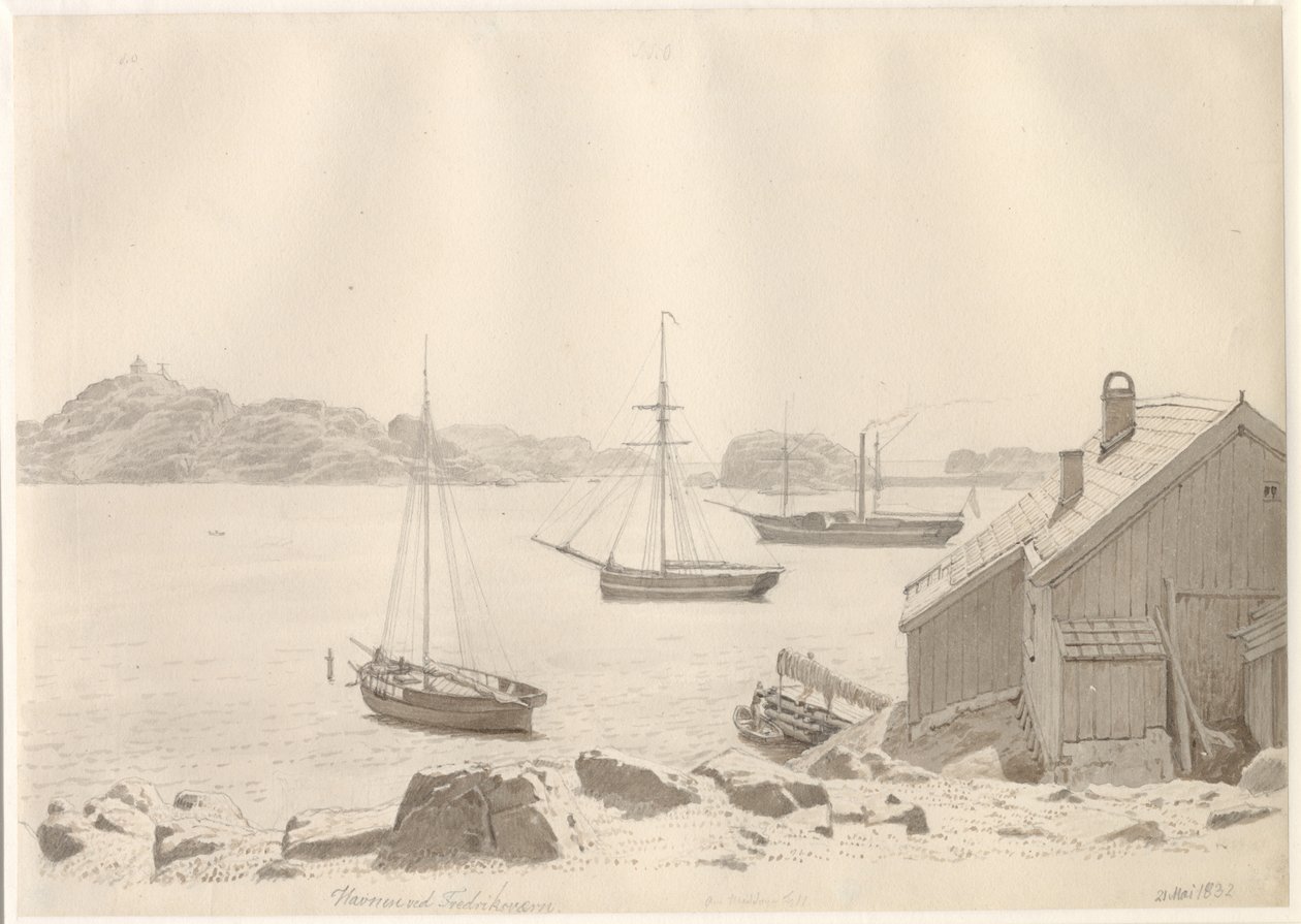 Porto di Frederiksværn presso il fiordo di Larvik, Norvegia da Christoffer Wilhelm Eckersberg
