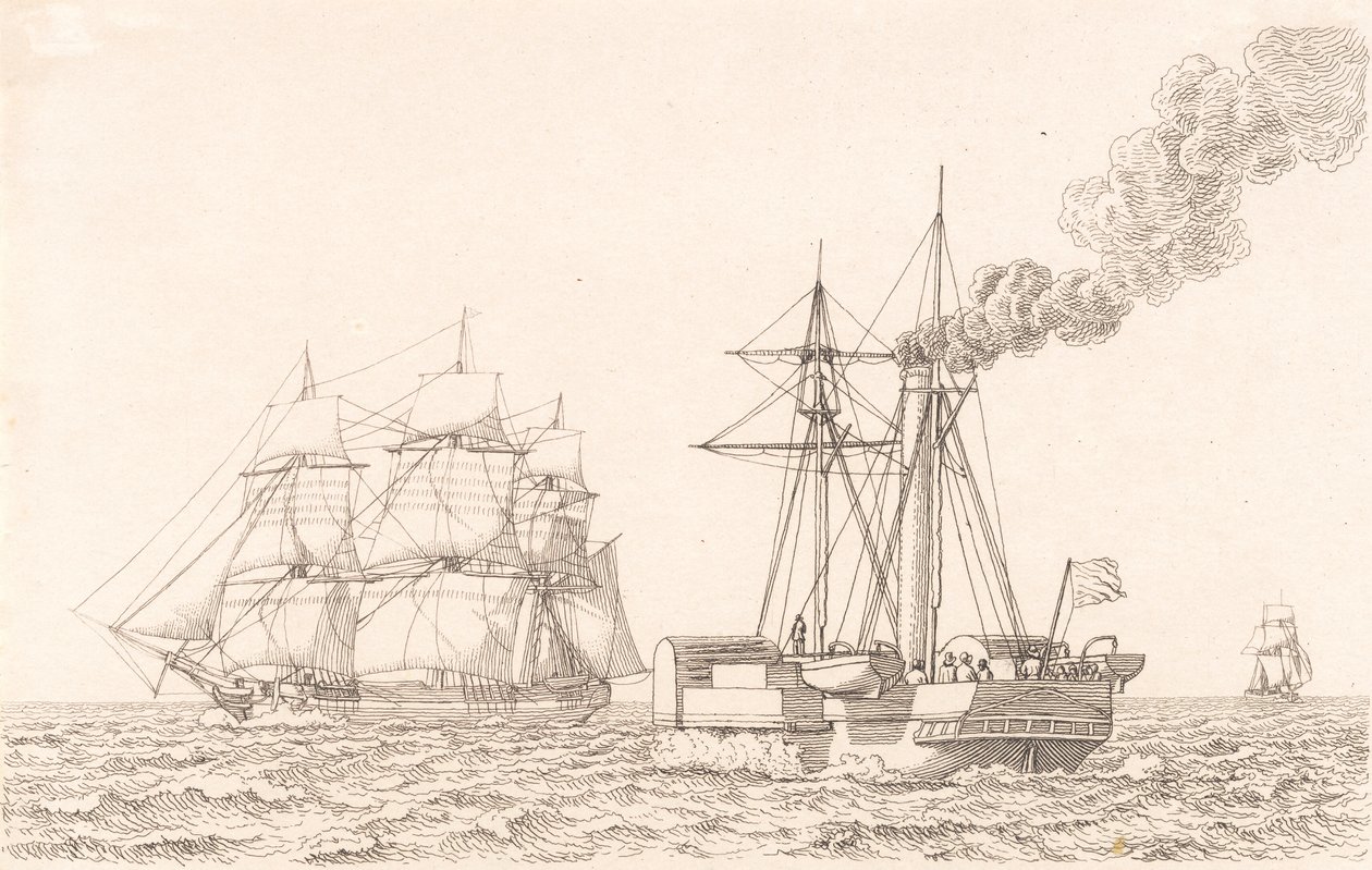 Battello a vapore e nave a vela da Christoffer Wilhelm Eckersberg