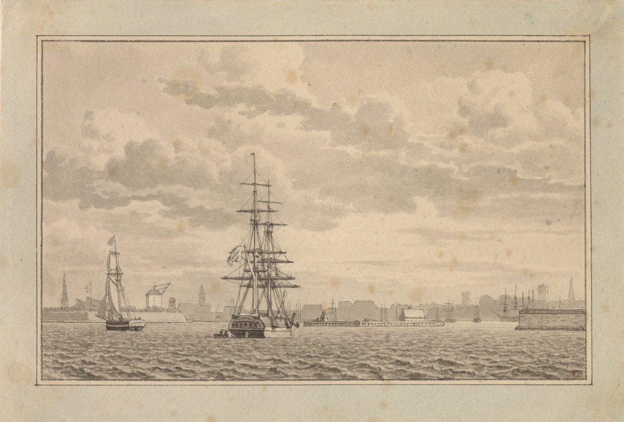 Copenaghen vista dal Porto Esterno con un Brigantino all