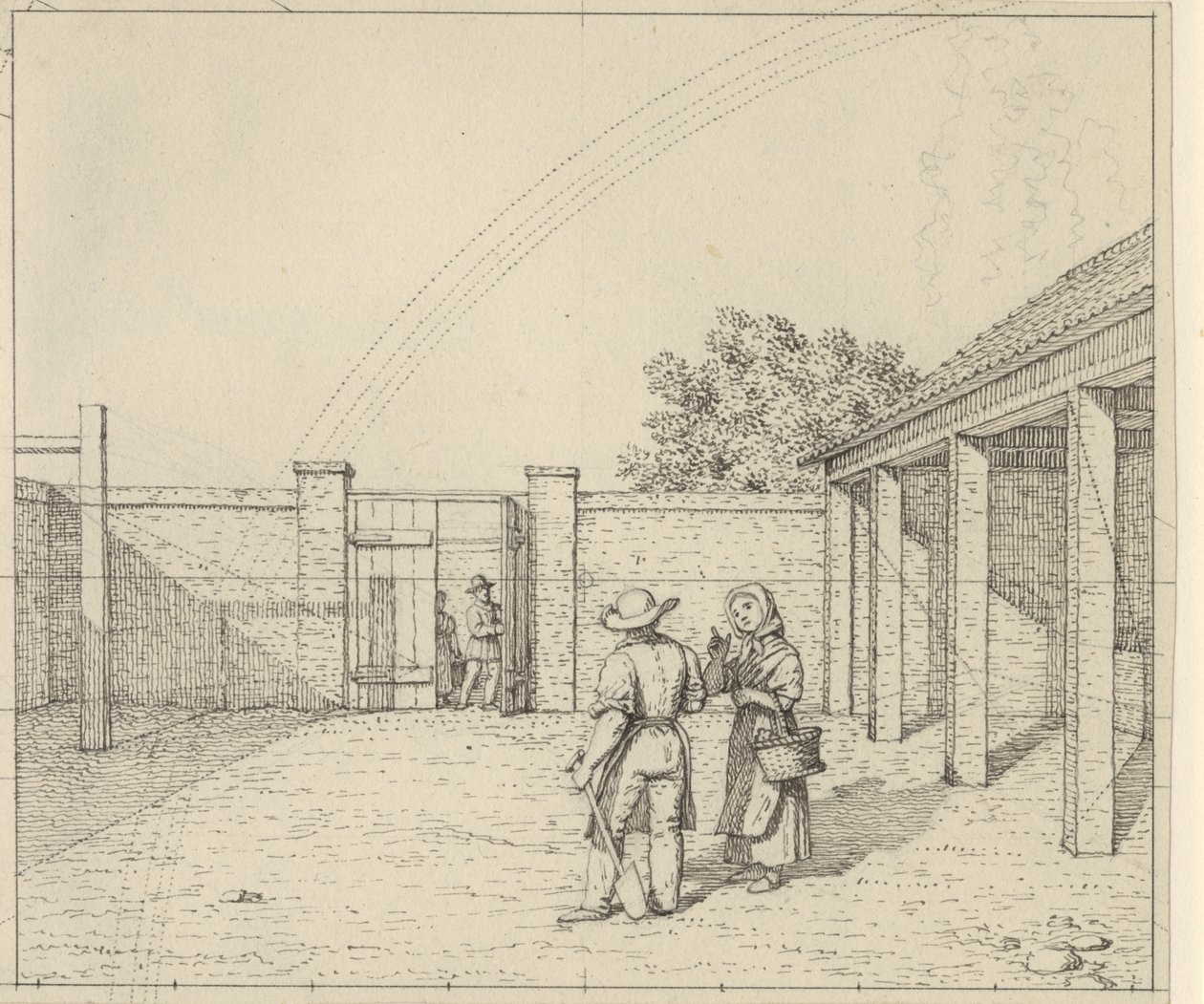 Prospettiva lineare applicata alla pittura - Bozza per versione non utilizzata della Tavola V,2 - Arcobaleno sopra il cortile da Christoffer Wilhelm Eckersberg