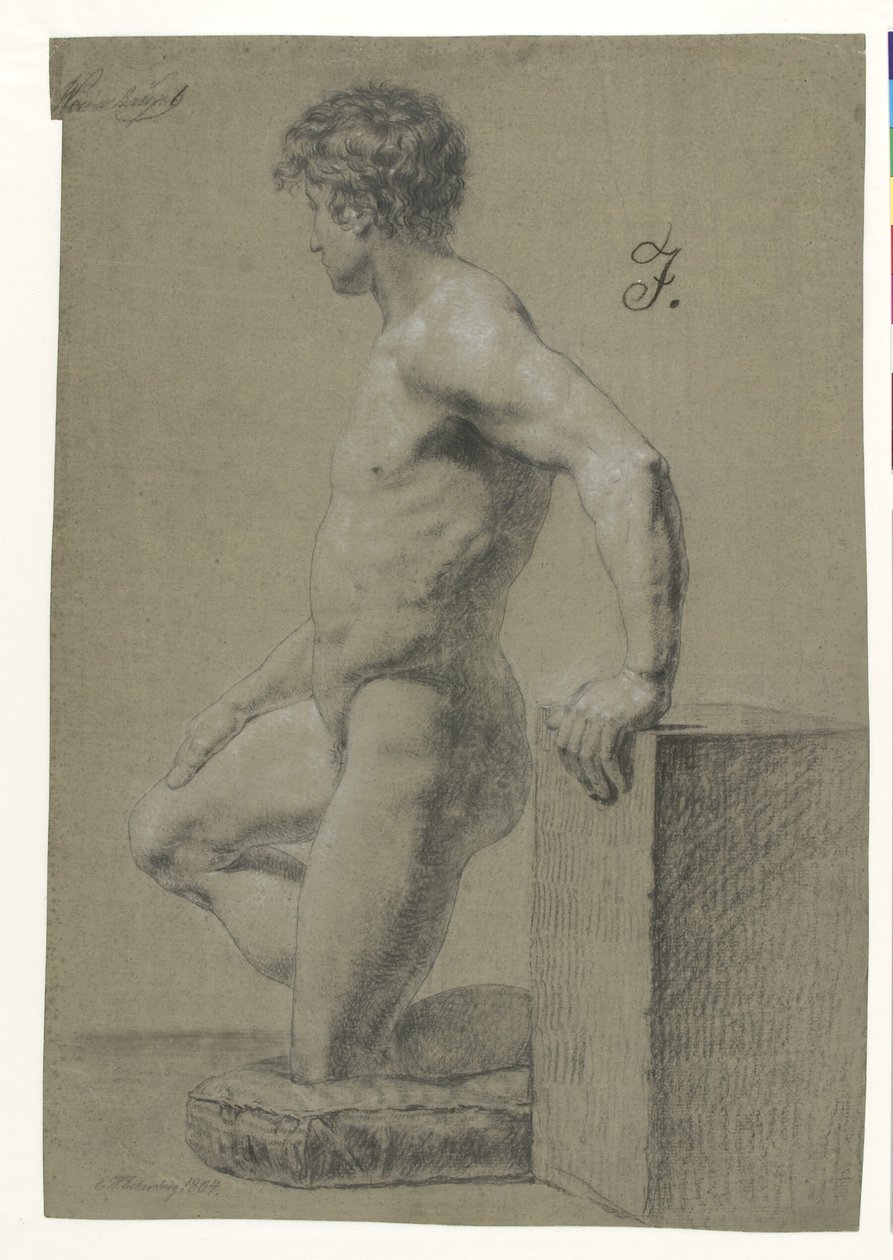 Figura maschile inginocchiata, profilo a sinistra da Christoffer Wilhelm Eckersberg