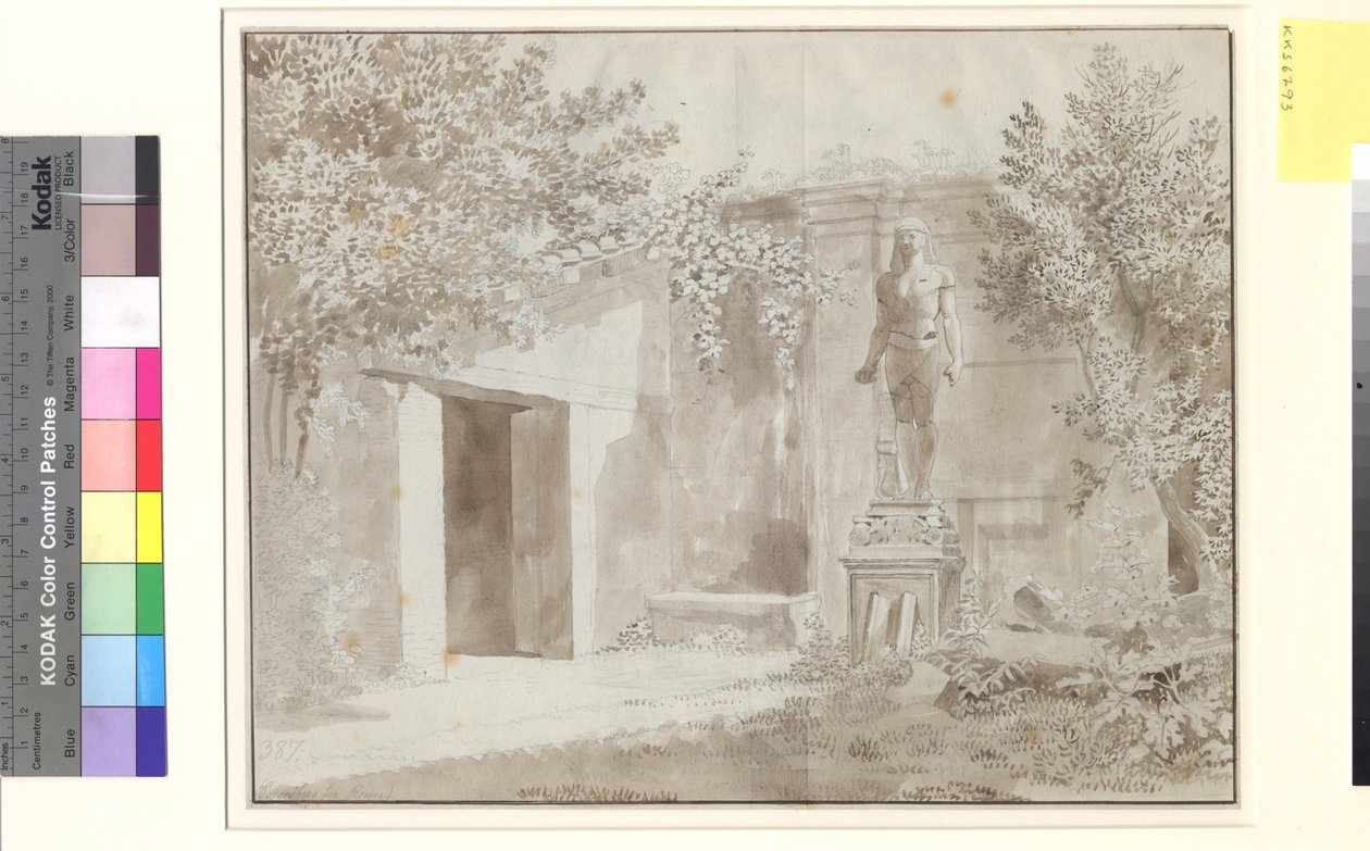 Parte probabilmente dal giardino di Palazzo Barberini con statua romana di Antinoo in stile egiziano, Roma da Christoffer Wilhelm Eckersberg