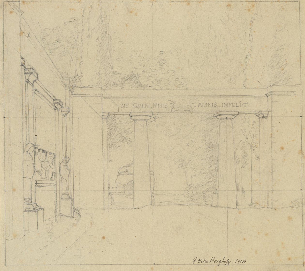 Parte del giardino di Villa Borghese con Porta Egiziana, Roma da Christoffer Wilhelm Eckersberg