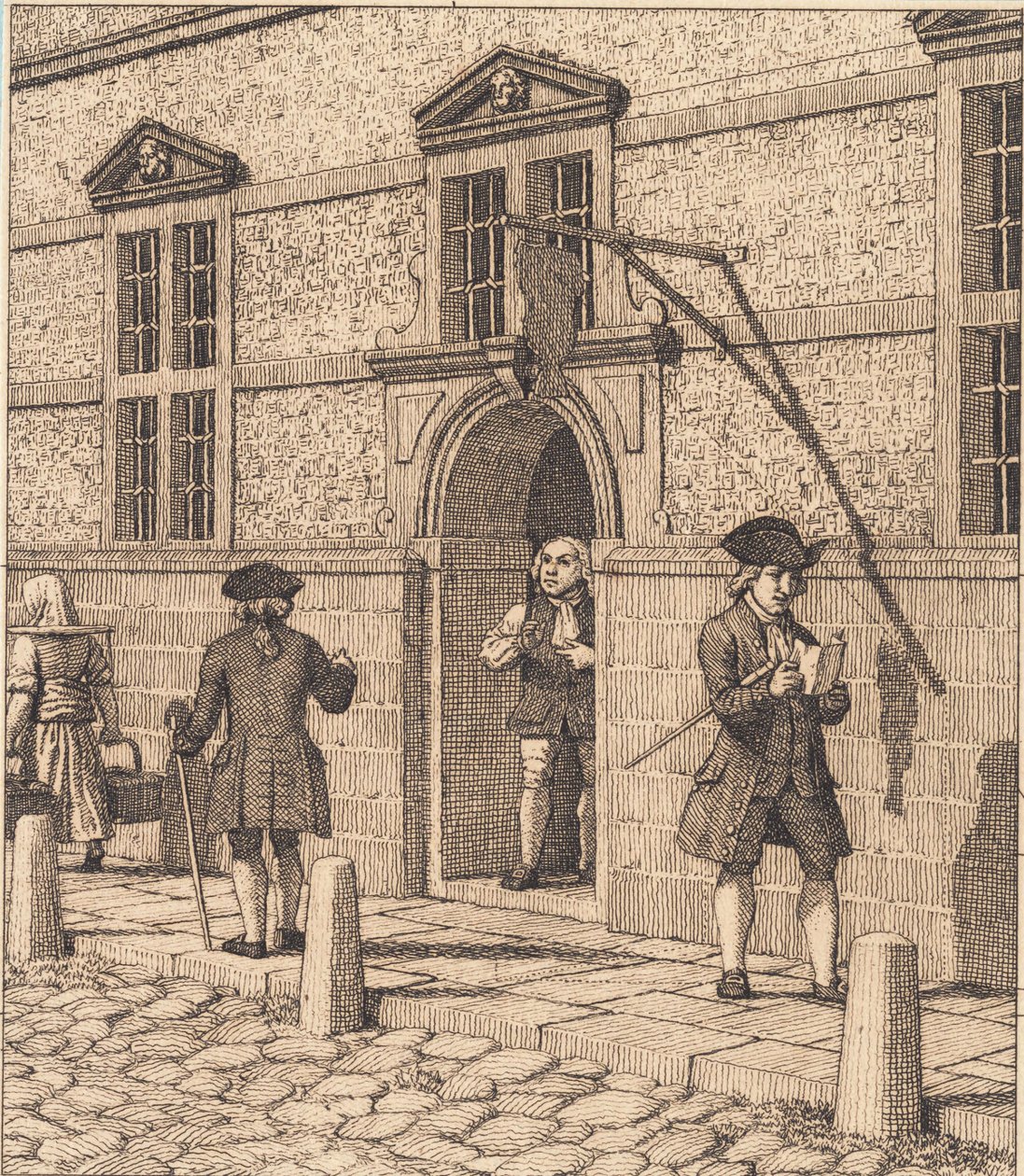 Parte intorno a un portale della borsa. Illustrazione per "Linearperspectiven", Tavola VI da Christoffer Wilhelm Eckersberg