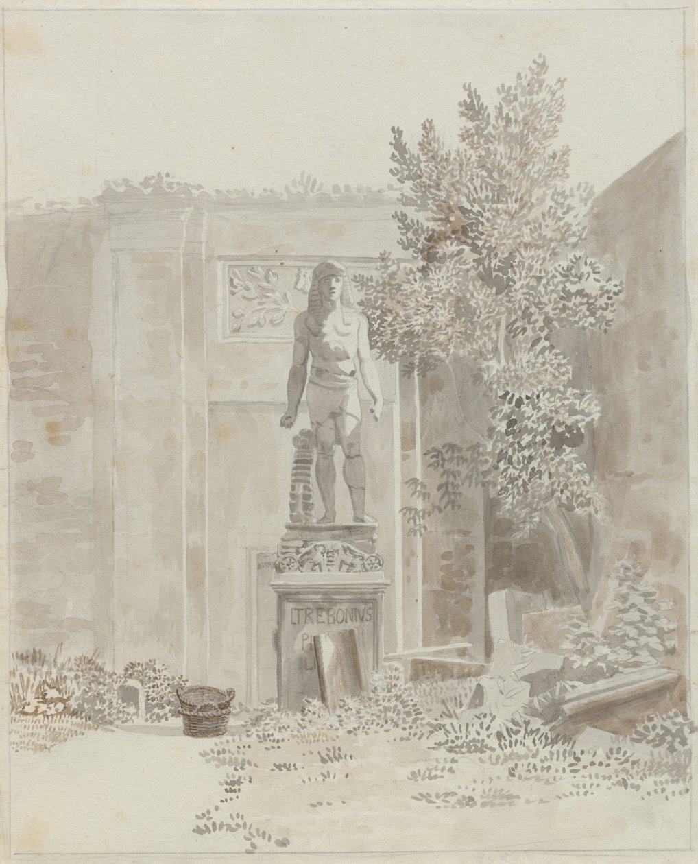 Statua romana antica in stile egiziano, probabilmente nel giardino di Palazzo Barberini da Christoffer Wilhelm Eckersberg
