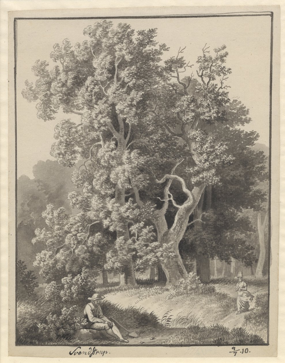 Paesaggio boschivo presso Svendstrup con alcune figure, in primo piano un uomo seduto con una vanga da Christoffer Wilhelm Eckersberg