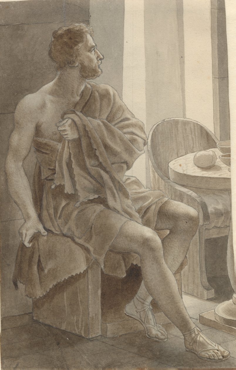Telemaco incontra Ulisse travestito da mendicante presso il pastore Eumeo - Ulisse; frammento della composizione completa da Christoffer Wilhelm Eckersberg