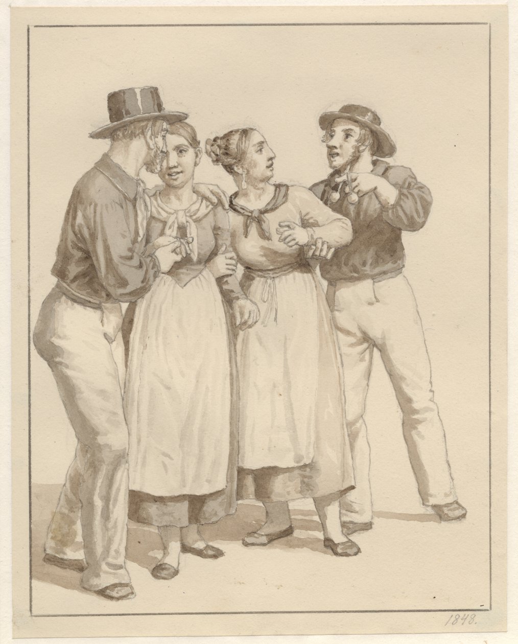 Due marinai corteggiano due ragazze da Christoffer Wilhelm Eckersberg