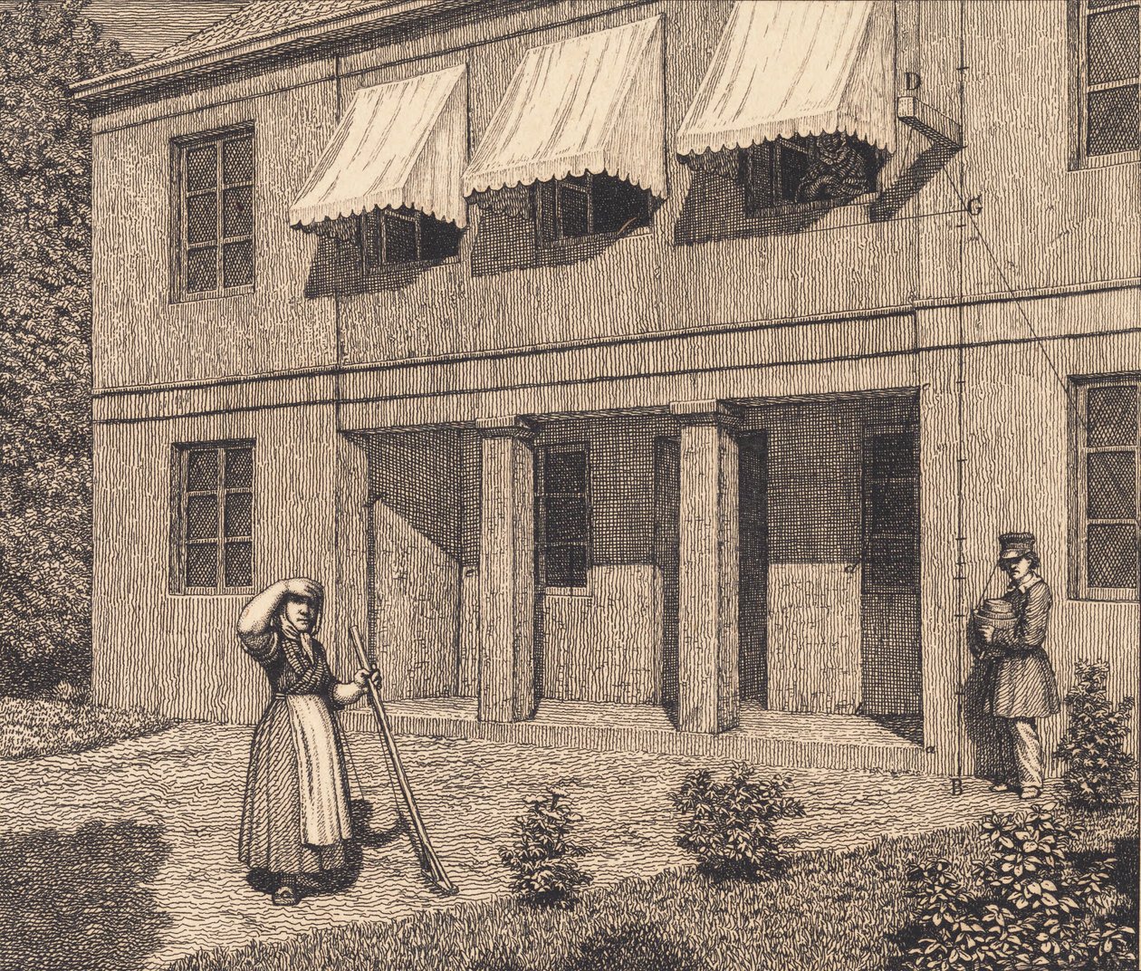 Fuori da una villa. Illustrazione per "Linearperspectiven", Tavola V da Christoffer Wilhelm Eckersberg