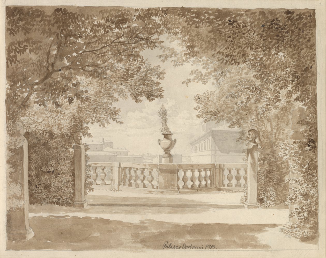 Vista dal Giardino di Palazzo Barberini verso il Palazzo e il Quirinale, Roma da Christoffer Wilhelm Eckersberg