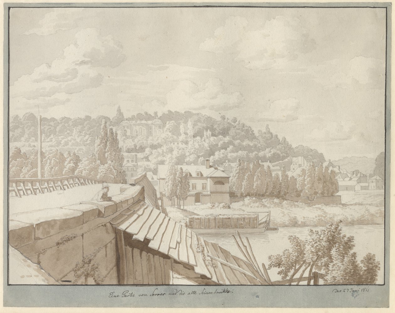 Vista da Sèvres del vecchio ponte sulla Senna con il parco di Saint Cloud sullo sfondo da Christoffer Wilhelm Eckersberg