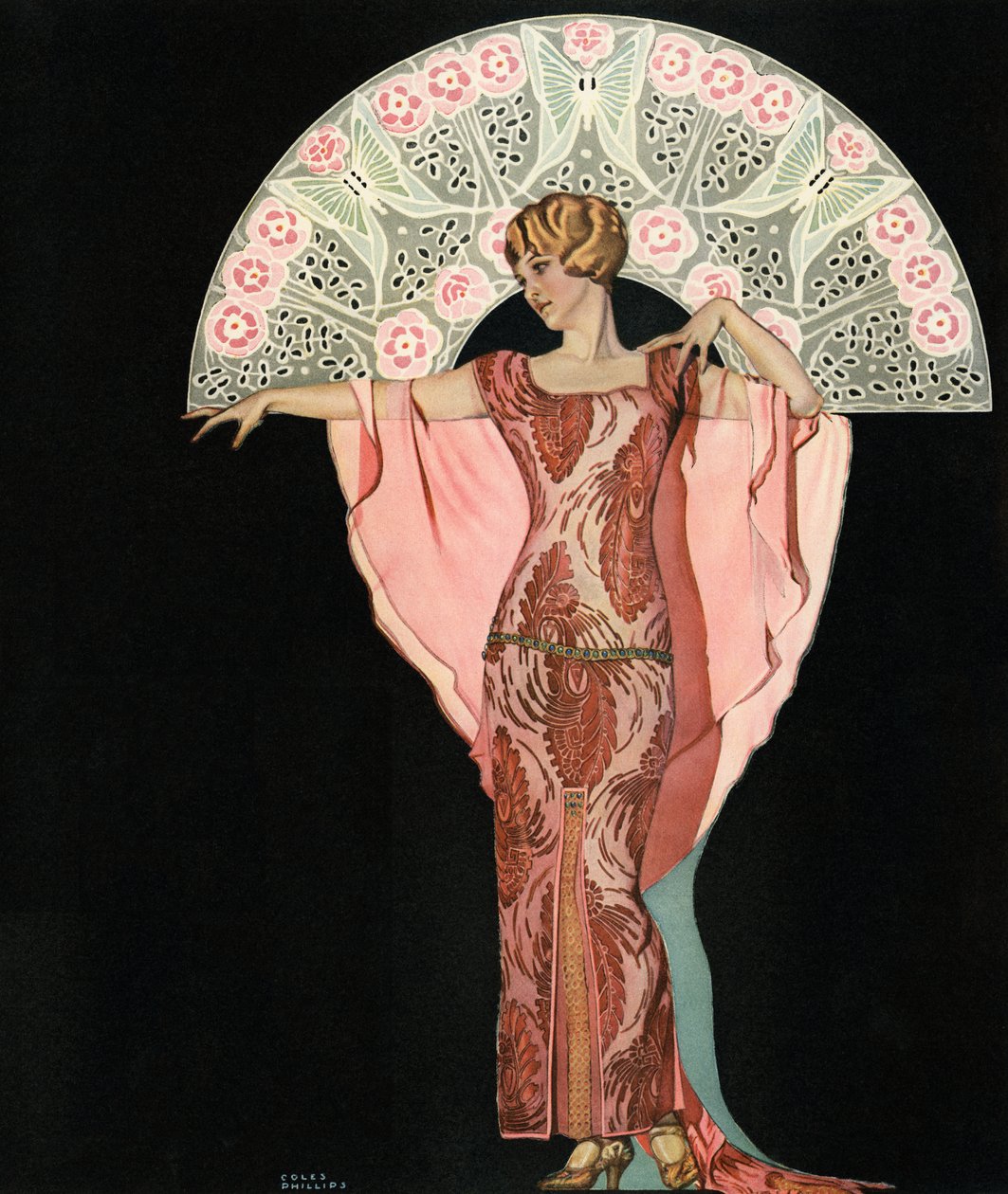Bellezza Art Deco con un ventaglio di Coles Phillips da C. Coles Phillips