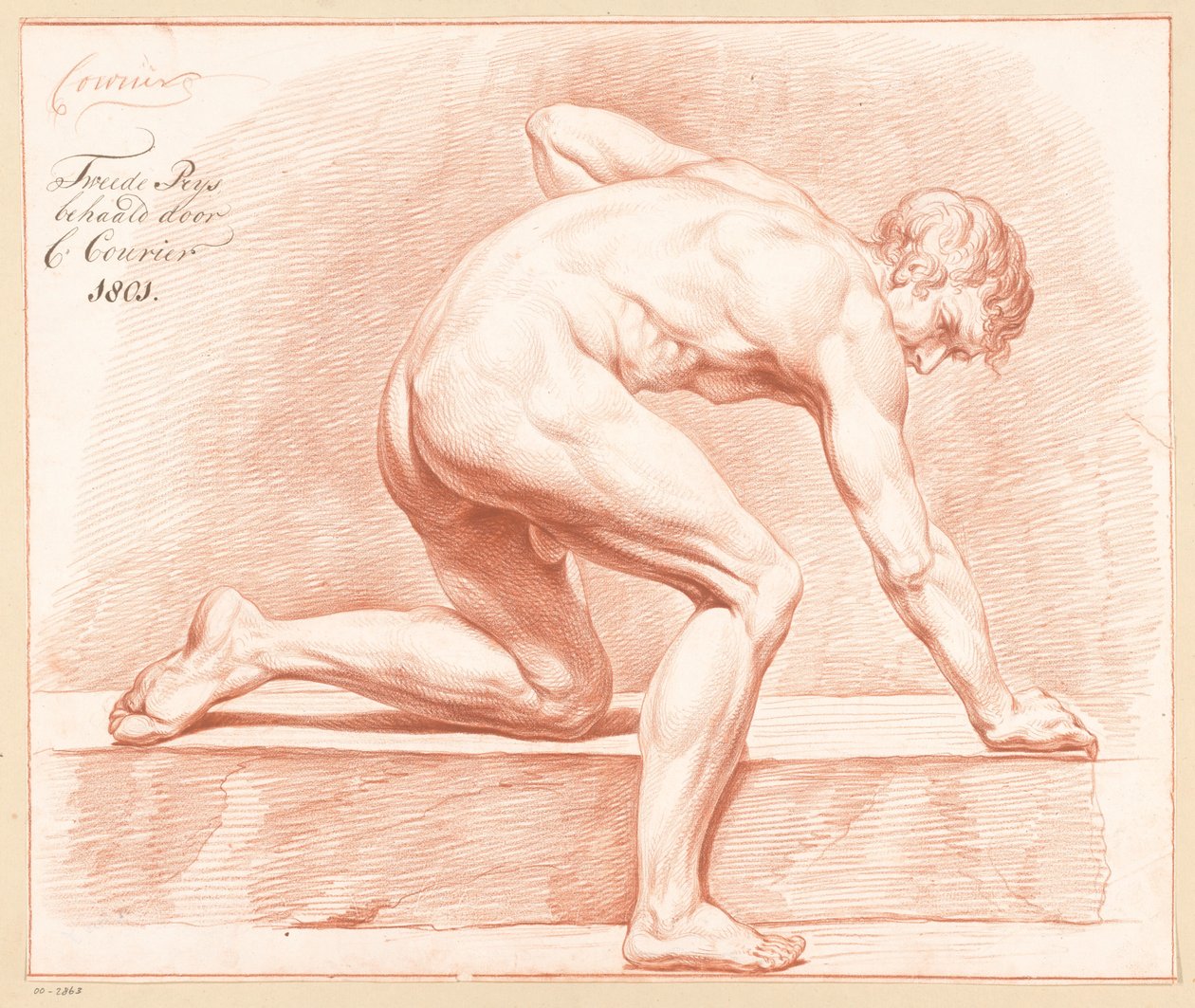 Nudo maschile inginocchiato, visto di lato (2º premio 1801) da C. Courier